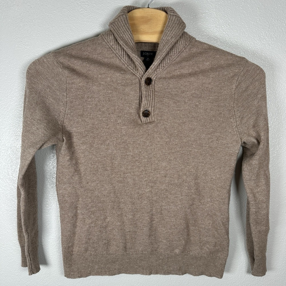 J.Crew Shawl Collar Sweater Mens Medium Beige Supersoft Lambswool Blend Pullover